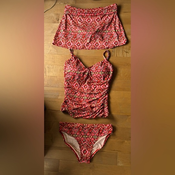 Garnet hill  3 piece, rushed swim skirt, bikini bottom, tankini 8 sunset - Picture 2 of 14